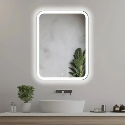 Immagine di Venti Specchio da bagno verticale 50x70cm con luci LED, illuminato interruttore touch, Angoli arrotondati rettangolare luce LED frontale bianca naturale