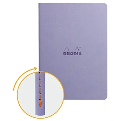Immagine di RHODIA 116459C Taccuino flessibile Rilegatura cucita Textile Iris A5 Puntinato Dot 64 pagine Carta Clairefontaine Avorio 90 g/m Copertina Simil Cuoio Collezione Rhodiarama