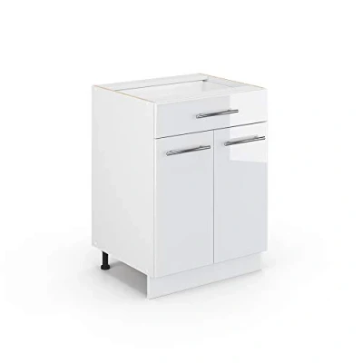 Immagine di Vicco mobiletto base per cucina Fame Line, Bianco lucido/Bianco, 60 cm con cassetto, senza piano di lavoro