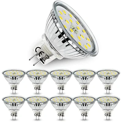 Immagine di Allesgute Confezione Da 10 Lampadine MR16 GU5.3 LED 6000K Bianco Freddo, Lampadina Alogena 45W Equivalente A 450lm, Fascio Luminoso Ampio 120, AC/DC 12V LED, Non Dimmerabile