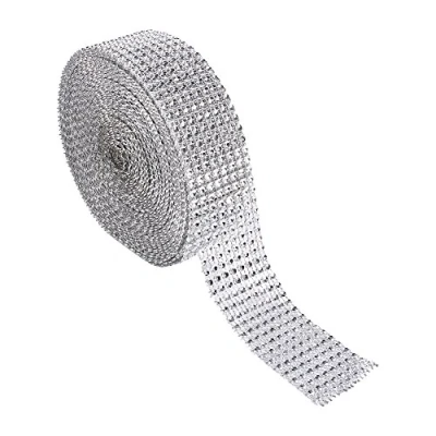 Immagine di 8 Righe 10 Yard Diamond Mesh Wrap Roll Sparkling Crystal Ribbon Nastro acrilico per torte nuziali Artigianato Arti fai da te Decorazioni(Argento)