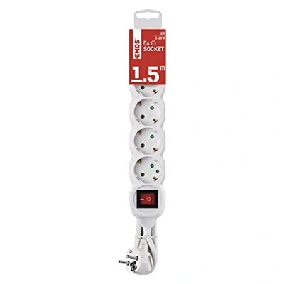 Immagine di EMOS Ciabatta elettrica a 5 prese da 1,5 m con interruttore Schuko ruotate 45 250 V, 16 A, 3680 W Isolamento in PVC H05VV F3G mm2 Maggiore protezione contatto IP20 per