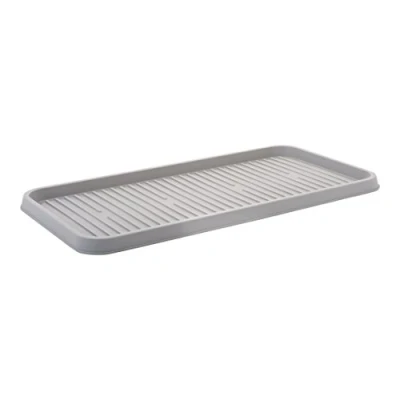 Immagine di Iris Ohyama, scolapiatti, vassoio, scarpiera in plastica e pattumiera con bordo, Lotto di 2, SHT L, grigio, impilabile, clip chiusura L38 x P30,5 A2,5 cm