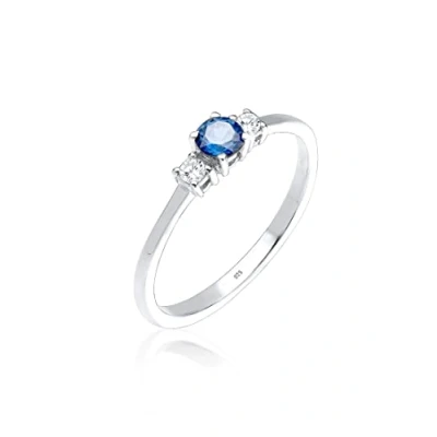Immagine di Elli Anelli Donna Fidanzamento Classico con Zaffiro Sintetico e Cristalli di Zirconia in Argento Sterlino 925