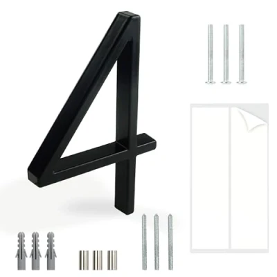 Immagine di HASWARE Targa Con Numero Civico Galleggiante: 5 Pollici (12cm) Moderna Segnaletica Per Porte, Perfetta I Numeri Dell&#039;Indirizzo Di Casa (4, Nero)