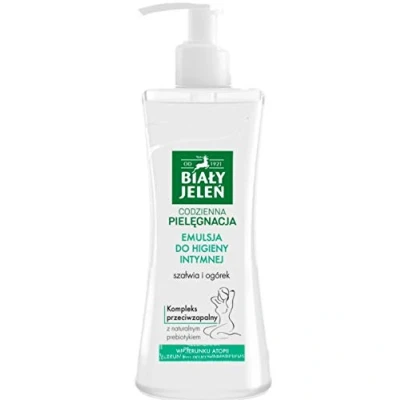 Immagine di Biały Jeleń, Igiene intima, Cervo Bianco Emulsione per l&#039;igiene intima salvia e cetriolo 265 ml (265 ml, Lozione il lavaggio intimo)