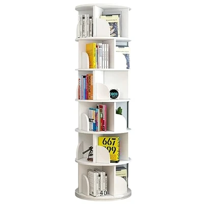 Immagine di Libreria a 6 livelli ad angolo alta Scaffale moderno girevole 360 Espositore da pavimento Scaffali terra Design aperto per studio soggiorno casa ufficio (Color : bianca, S 40