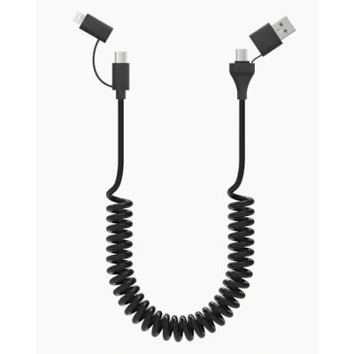 Immagine di Cavo a Spirale USB C e Lightning 2 in 1 Ricarica Rapida Trasferimento Dati 60W CarPlay Android Auto Caricabatterie Multiplo per Phone 15/14/ 13/12/ 11/ Pro Max iPad Laptop