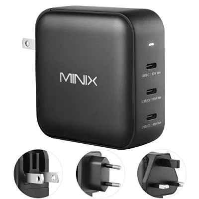Immagine di MINIX 140W USB C GaN II charger with 3 Type ports (max 140W) foldable and fast, compatible MacBook Pro/Air, iPad Pro, iPhone 14 Pro/13, Samsung Galaxy, laptop more.