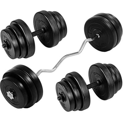 Immagine di MOVIT Set per Curl SZ da 23,5 kg, con bloccaggio a Stella + 8 Piastre Peso, Barra 120 cm zigrinata e cromata, portadischi Ø 25 mm
