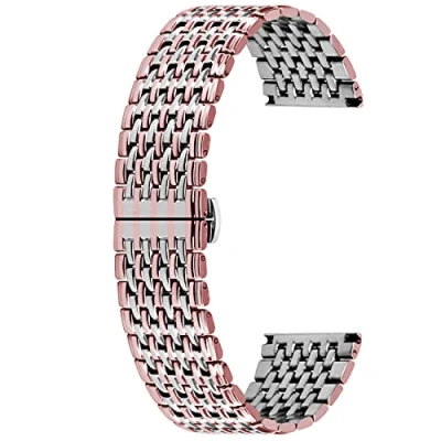 Immagine di Kai Tian Cinturino Orologio 22mm Acciaio Inossidabile Conico Braccialetto Ricambio Fibbia Farfalla Argento Oro Rosa