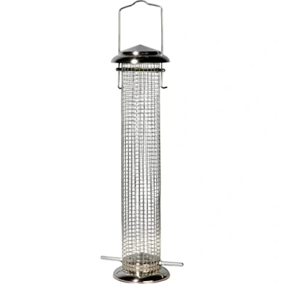 Immagine di dobar® 11523 Mangiatoia per uccelli con rete, in acciaio, selvatici, da appendere, giardino, patio, balcone, diametro 9,5 x 39 cm, colore: argento