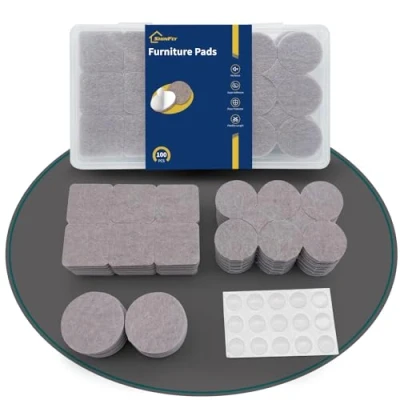 Immagine di shinfly Set di 100 Feltrini per Sedie, Adesivi Mobile, Sottosedie Autoadesivi Quadrati, Sgabelli Sedie Tavoli, Protegge Mobili e Pavimenti, 5 mm Spessore