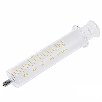 Immagine di 1 confezione di siringhe in vetro con tappi, siringa riutilizzabile da 100 ml, luer lock metallo, calibro iniettore per laboratorio