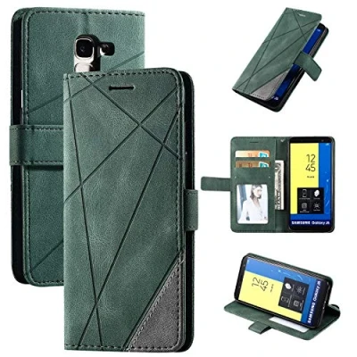 Immagine di Custodia per Samsung Galaxy J6 2018 ,Custodia in Pelle SM J600F/DS / J600G/DS J600FN J600FZ J600L J600N On6 Cover Case Green
