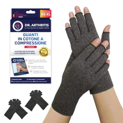Immagine di Guanti per Artrosi alle Mani Ideati da Medici Tutore Tunnel Carpale Alleviare Intorpidimento, Gonfiore e Infiammazioni a Compressione Senza Dita in Cotone (2 Paia, Taglia XS)