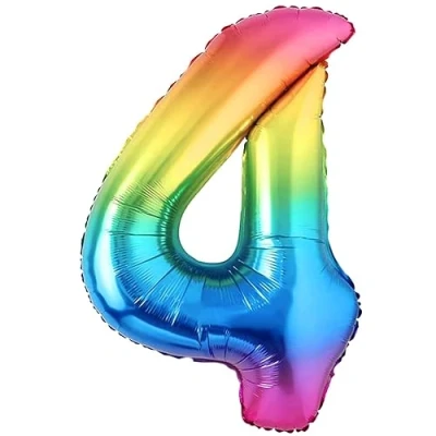 Immagine di Palloncino 4 Compleanno Numero Gigante Multicolore Metallizzato, XXL di 100 cm. Decorazione Compleanno. ad Aria o Elio.