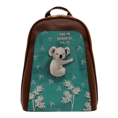 Immagine di DOGO Femme Cuir Vegan Brun Fait Main et Mode Sac à dos Koala Hug (Taba) Motif