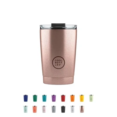 Immagine di Cool Bottles Tumbler Bicchiere Termico in Acciaio Inossidabile 330 ml Metallic Rose Tazza da Caffè Coperchio Ermetico Bevande Fredde 10 ore e Calde 5 Finitura Antimacchia