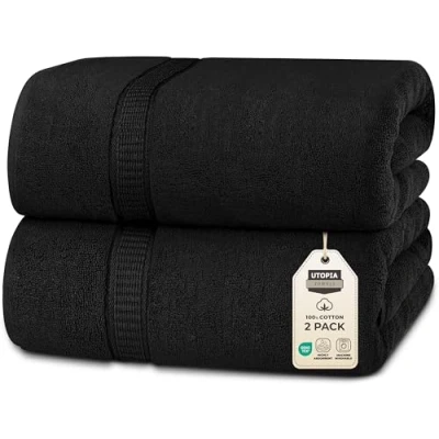 Immagine di Utopia Towels Confezione da 2 Asciugamani Di Lusso Jumbo (90 x 180 CM) 100% Cotone Filato Ad Anelli, Altamente Assorbente, Morbido e Asciugatura Rapida(Nero)