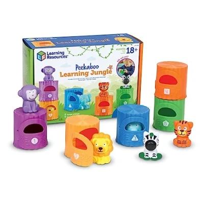 Immagine di Learning Resources Jungle Animali La Giungla Peekaboo, 10 Pezzi, dai 18 Mesi, l&#039;apprendimento, Primi Anni, educativi, Giocattoli da maneggiare, Colore Multicolot, Medium, LER6815