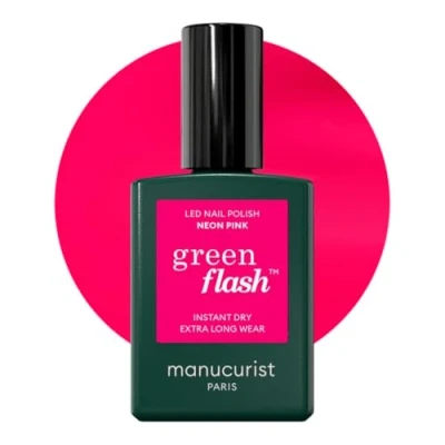 Immagine di Manucurist Smalto Semipermanente Unghie Green Flash Bianco Rosa Neon Gel UV 12 free, bio based (84%) Made in France 15 ml