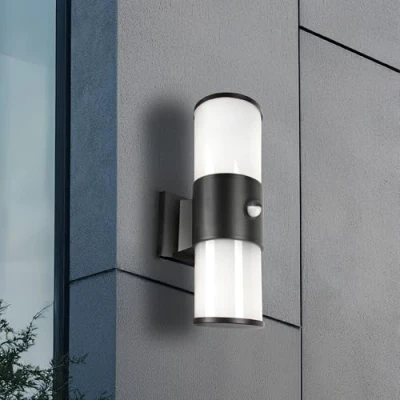 Immagine di Miratic Applique da Esterno E27 Ideale per Giardino Balcone Terrazza IP54 Lampada Parete 2xE27 max. 15W (lampadine non inlcuse) Luce Colore Nero (con sensore di movimento)