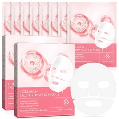 Immagine di 2 Pack maschera viso al collagene biologico, 4 pezzi, da avvolgere collagene, idratante per il viso, riduce le linee sottili e rughe, minimizza i pori, migliora l&#039;elasticità