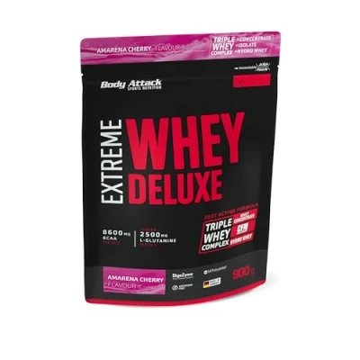 Immagine di Body Attack Extreme Whey Deluxe, biscotti, proteina in polvere con aminoacidi e Triplo Complex Isolate, a basso contenuto di zuccheri grassi, ciliegia Amarena da 900g, Made Germany