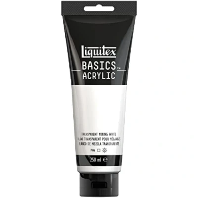 Immagine di Liquitex 88700243 Basics Pittura acrilica, Pigmenti Per artisti monopigmentati, Resistente alla luce, durevole nel tempo, Finitura satinata, Tubo da 250 ml Bianco Trasparente Mescolanze