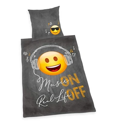 Immagine di Herding Set di Biancheria da Letto &quot;Emoticon&quot;, Reversibile, Federa 80 x cm, Copripiumino 155 220 Cerniera qualità, Cotone Renforcé