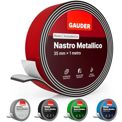 Immagine di GAUDER Nastro metallico autoadesivo rosso per magneti I Ideale figure e scaffali Tonies® ferroso (1 m)