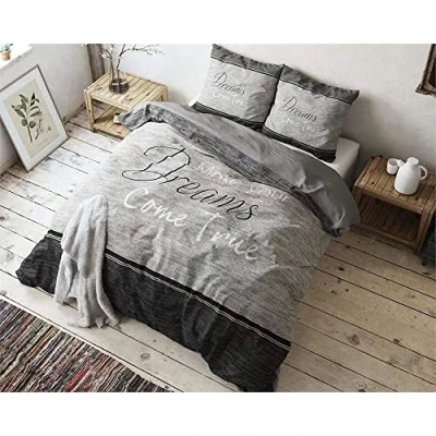 Immagine di SLEEP TIME Copripiumino 100% Cotone, True Dreams, Grigio, Set di 2, 135cm x 200cm, Con 2 Federa Da 80cm