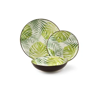 Immagine di Excelsa Panama Servizio Piatti 18 Pezzi, Stoneware, Decoro Foliage