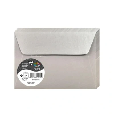 Immagine di Clairefontaine 50076C Pacco da 20 Buste autoadesive Formato C6 (11,4x16,2cm) 120g/m² Colore argento Inviti Eventi e Corrispondenza Gamma Pollen Carta Premium Liscia