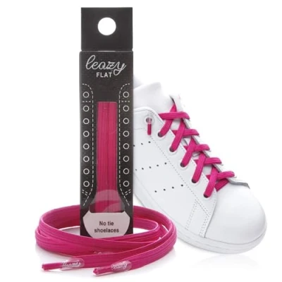 Immagine di leazy Lacci elastici piatti autobloccanti unisexo, Rosa neon, L (Fino a 6 Occhielli per Lato)