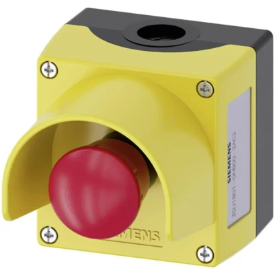 Immagine di Siemens 3SU18010NB002AC2 3SU1801 0NB00 2AC2 Pulsante a fungo nellalloggiamento , con collare di protezione Giallo Sblocco rotazione 1 pz.