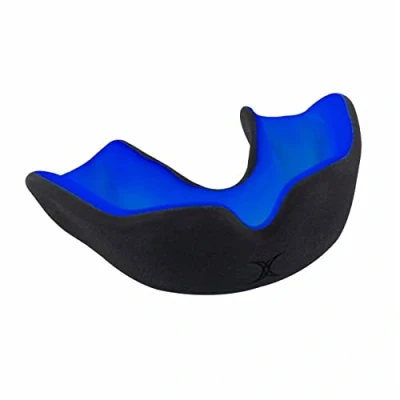 Immagine di Gilbert Paradenti Rugby per bambini, Ortodonzia, X Brace Dual Density, colore: Nero/Blu