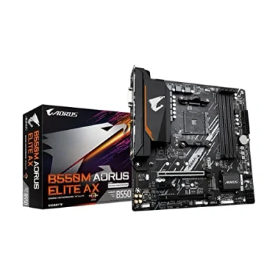 Immagine di Gigabyte B550M AORUS ELITE AX Supporta CPU AMD Ryzen 5000, 5+3 fasi Pure Digital VRM, fino a 4733 MHz DDR5 (OC), 1xPCIe 4.0 M.2, Wi Fi 6E, GbE LAN, USB 3.2 Gen 2