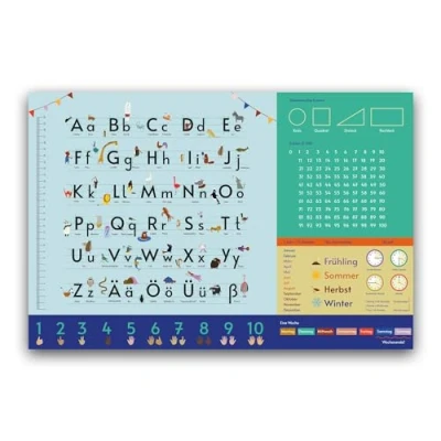 Immagine di Close Up Sottomano da scrivania per bambini, alfabeto, 60 x 40 cm, impermeabile in vinile resistente con rete interna poliestere