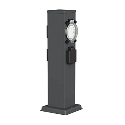 Immagine di ledscom.de presa da giardino POLLY per esterni, IP44, timer/scatto, 3 vie, acciaio inox, antracite, angolare, 38 cm, a colonna, giardino,