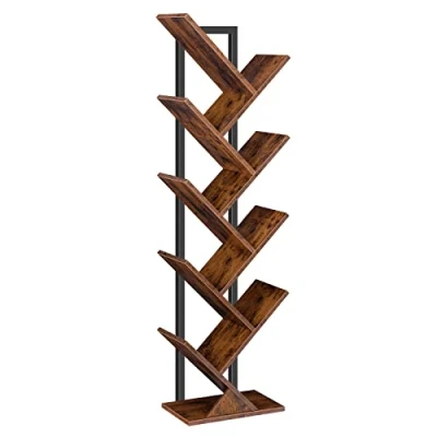 Immagine di HOOBRO libreria ad albero, scaffale a 9 livelli autoportante, industriale con ripiani in legno, ufficio domestico, marrone rustico, EBF08SJ01G1