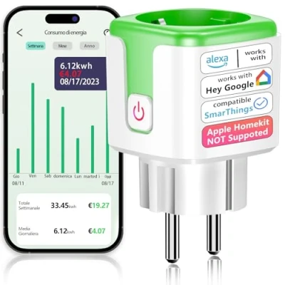 Immagine di SURFOU Vesync Presa Smart, Smart Plug con Monitoraggio Consumo Electrico e Controllo Vocale, Prese Intelligente Compatibile Alexa Google Home, Remoto APP Vesync, Tempo di Preselezione