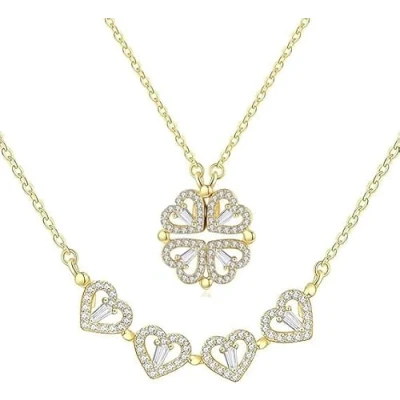 Immagine di XIWCAFC Collana Donna,Collana di Quadrifoglio Portafortuna Zirconi Cuore Gioielli in Argento Acciaio Regalo per Lei Moglie Festa della Mamma Anniversario Natale Valentin&#039;s Day (oro)