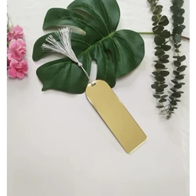 Immagine di 10 segnalibro in acrilico a specchio, con mini nappe, per progetti fai da te e etichette regalo (specchio dorato)