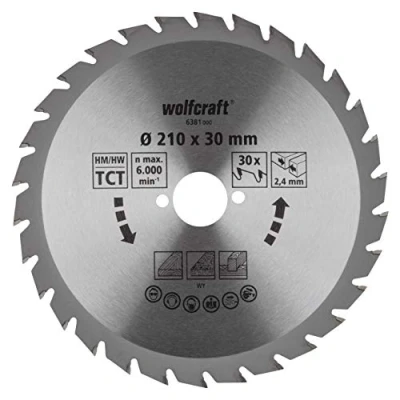 Immagine di Wolfcraft 6381000 Lama circolare in metallo duro 210 x 30 mm Numero di denti: 1 pz.