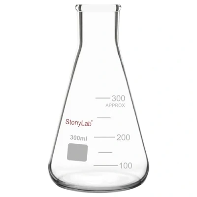 Immagine di stonylab 1 Confezione Matraccio in Vetro da 300ml, Erlenmeyer Flask a Bocca Stretta Parete Pesante con Bordo Resistente (300ml)