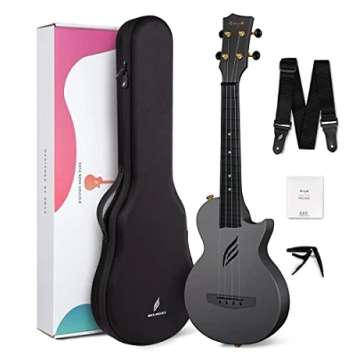 Immagine di Ukulele Concerto Enya Nova U 23 pollici ukelele kit per principianti e Professionale con tutto il corpo in fibra di carbonio,borsa imbottita,tracolla,capotasto,corde scorta(nero)