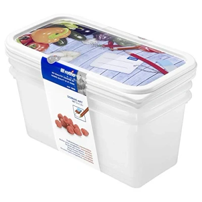 Immagine di Rotho Domino Set di 3 Vasetti per Congelatore con Motivo Scrivibile sul Coperchio, Plastica (PP) senza BPA, Bianco, x 1.5 L, 23.3 11.8 11.2 cm