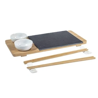 Immagine di H&amp;h sushi box 10 pezzi in ardesia e bambu&#039; 14x30cm